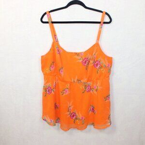 Torrid Floral Orange Womens Smocked Back Tank Top Size 2 Adjustable Straps